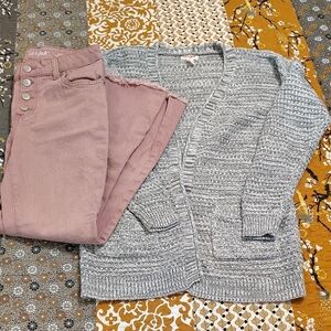 Cat & Jack Open Cardigan And Flare Jeans Set Pink And Gray Size 10-12